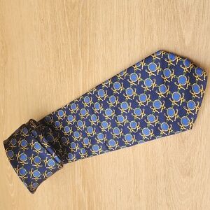 Authentic FENDI Blue and Gold Geometric Pattern 100% Silk Tie